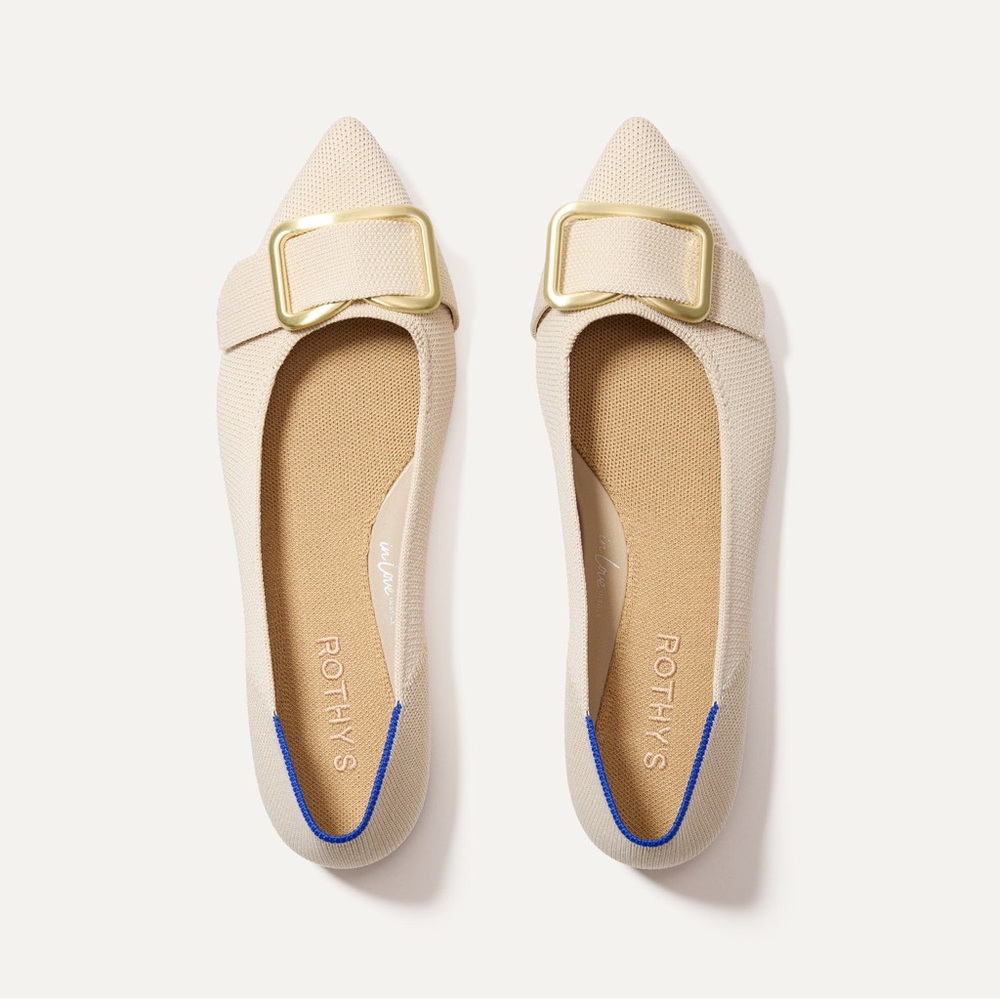Rothy's Cream Flats with Gold Buckle